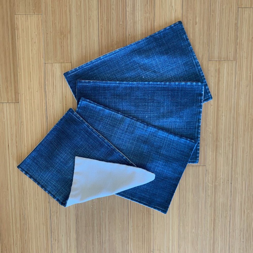 Set of 4 Reversible "denim" placemats